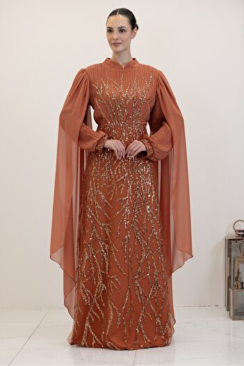 Surikka Ezgi Evening Dress with Cape Sleeves