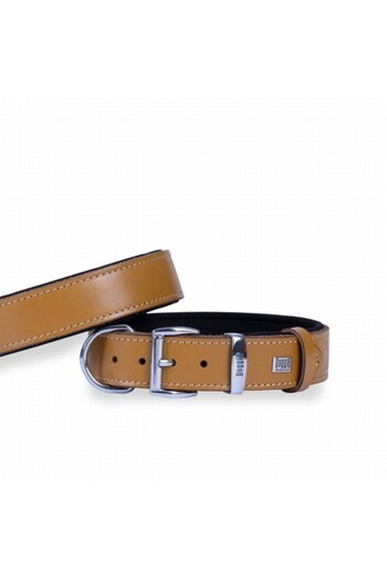 Doggie Comfort Leather Dog Collar Camel 3.5x47 55 Cm