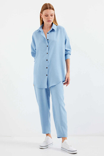 hazelin Ice Blue Linen Women's Shirt and Trousers Set - Hzl23W-Bd 166221