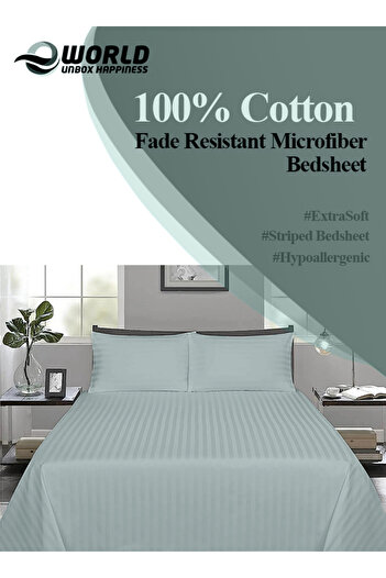 Eworld 3 Piece Pastel Green Striped Cotton Single Bed Sheet Set – Flat Sheet & 2 Pillowcases