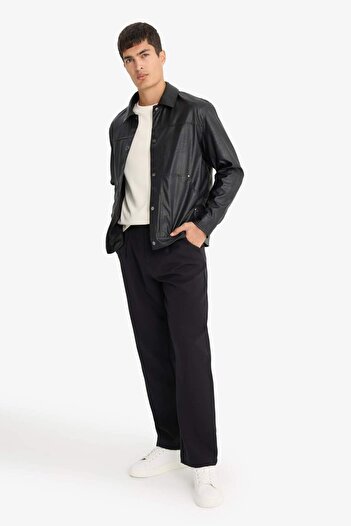 DeFacto Regular Fit Snap Fastener Faux Leather Jacket Coat F9779Ax25Wn