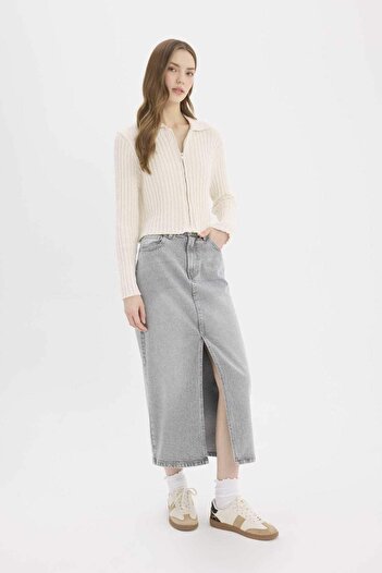 DeFacto Long Fit Midi Jean Skirt E1302Ax25Sp