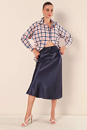 hazelin Women's Orange White Navy Blue Plaid Shirt HZL22W-BD1201451