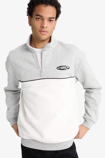DeFacto Boxy Fit Thick Collar Half Zipper Printed Thick Sweatshirt F3825Ax25Wn