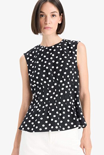 DeFacto Slim Fit Slim Fit Crew Neck Polka Dot Sleeveless Blouse F9383Ax25Sm