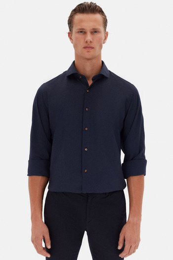 D'S Damat Ds Damat Slim Fit Синій італійський комір з рукавами, довгі рукави, легко прасується, дихаючий, чотири