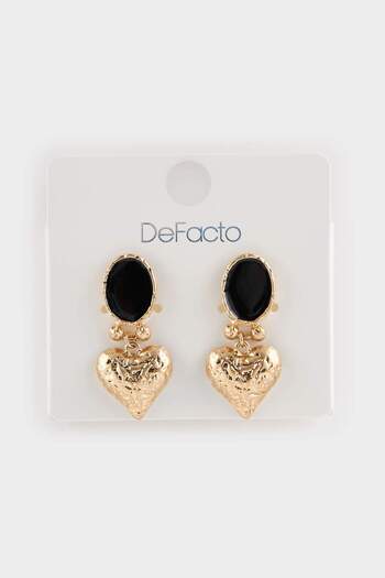DeFacto Women's Black Heart Gold Earrings F6775Axns