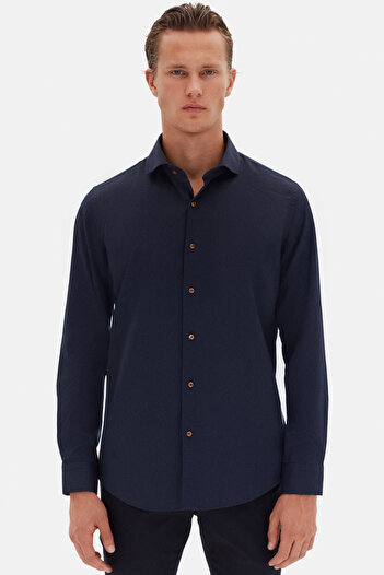 D'S Damat Ds Damat Slim Fit Синій італійський комір з рукавами, довгі рукави, легко прасується, дихаючий, чотири