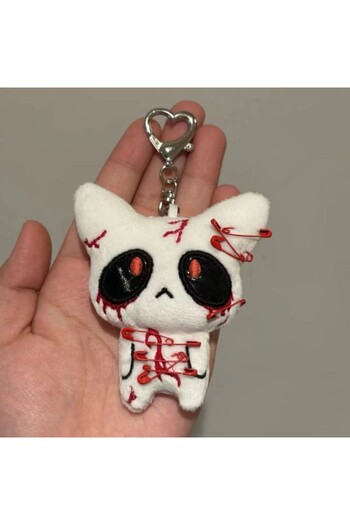 Choice WHITE Halloween Horror Plush Keychain Creepy Bloody Monster Doll Goth Bag Charm Scary Accessories fo