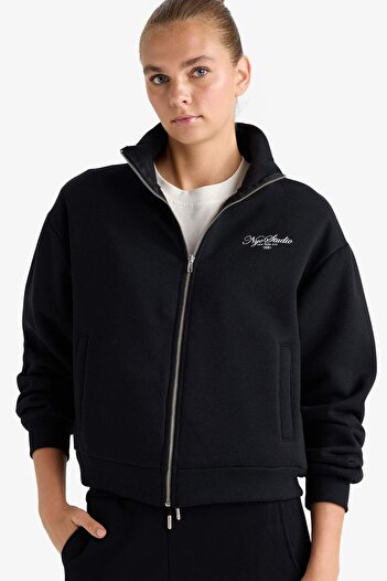 DeFacto Relax Fit Stand Collar Printed Thick Zippered Sweatshirt F7891Ax25Au