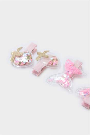 DeFacto Girl's 4-Piece Pink Sequin Snap Buckle F6871A8Ns