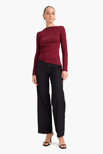 DeFacto Slim Fit Narrow Fit Boat Neck Ribbed Long Sleeve T-Shirt G1581Ax25Au
