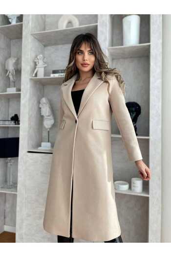 MYGİYİMİSTANBUL Lined Cashmere Coat with Single Button and Pocket Detail