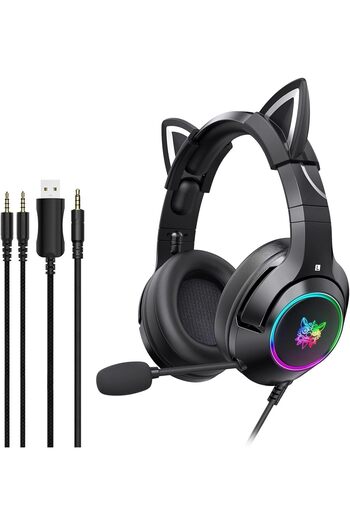 fulina Irovami Headset, K9 3.5mm Wired Gaming Headset Removable Cat Ears Headphones Noise Canceling E-Sport