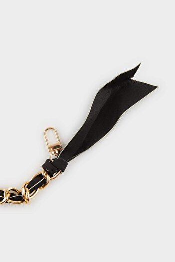 DeFacto Women's Black Ribbon Gold Charm Keychain F6961Axns