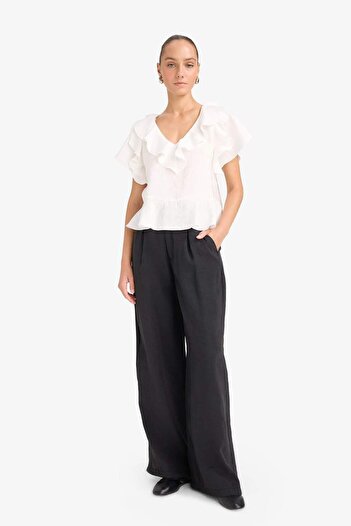 DeFacto Regular Fit V Neck Modal Short Sleeve Blouse F8319Ax25Au