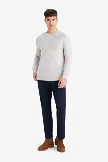 DeFacto Standard Fit Crew Neck Basic Textured Knitwear Sweater F1777Ax25Au