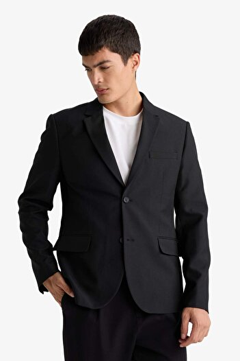 DeFacto Slim Fit Dar Kesim Twill Düğmeli Blazer Ceket F7232AX25AU