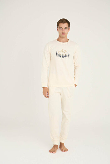 KLY Men's O-Neck Ribbed Pajama Set Comfortable Sleepwear