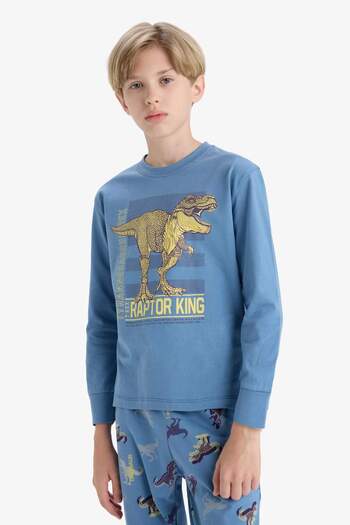 DeFacto Erkek Çocuk Pijama Takımı Dinozor Baskılı Uzun Kollu Üst Uzun Alt F1891A825AU