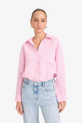 DeFacto Oversize Wide Fit Striped Modal Long Sleeve Shirt G0044Ax25Au