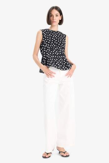 DeFacto Slim Fit Slim Fit Crew Neck Polka Dot Sleeveless Blouse F9383Ax25Sm