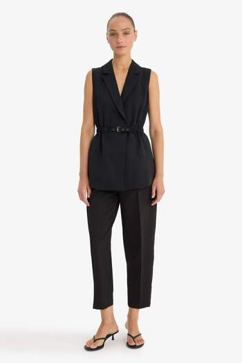 DeFacto Jacket Collar Basic Plain Belted Sleeveless Blazer Vest D4784Ax24Au