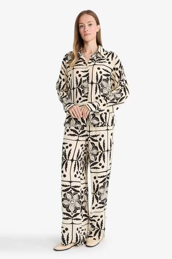 DeFacto Wide Leg Patterned Crinkle Viscose Trousers with Pocket Detail G0303Ax25Au