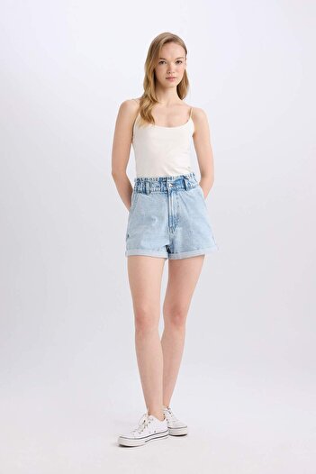 DeFacto Paperbag High Waist Folded Leg Jean Shorts E1150Ax25Sp
