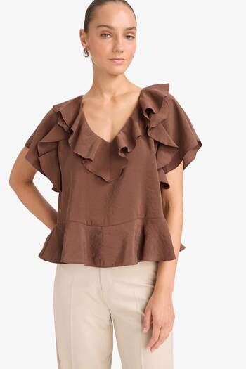 DeFacto Regular Fit V Neck Modal Short Sleeve Blouse F8319Ax25Au