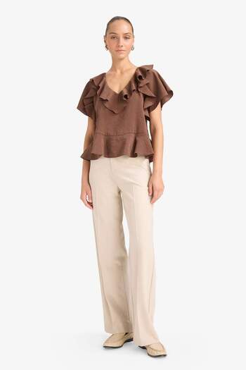 DeFacto Regular Fit V Neck Modal Short Sleeve Blouse F8319Ax25Au