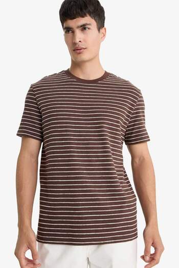 DeFacto Regular Fit Crew Neck Striped Short Sleeve T-Shirt E8198Ax25Au