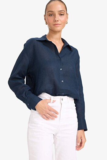 DeFacto 100% Linen Oversize Wide Fit Long Sleeve Shirt Z6638Az25Sp