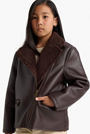 DeFacto Girl's Plush Lining Zippered Pocket Coat E7964A825Au