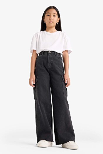 DeFacto Girl's Wide Leg Cargo Wide Leg Jean Pants E7323A825Au