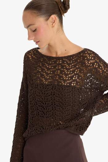 DeFacto Regular Fit Boat Neck Openwork Sweater F7079Ax25Au