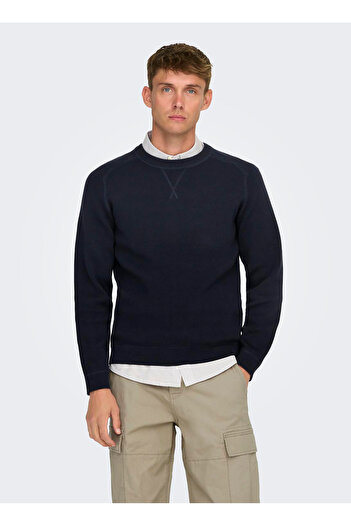 Only & Sons Plain Collar Regular Plain Dark Navy Blue Men's Sweater Onspin Reg 12 Crew Knit
