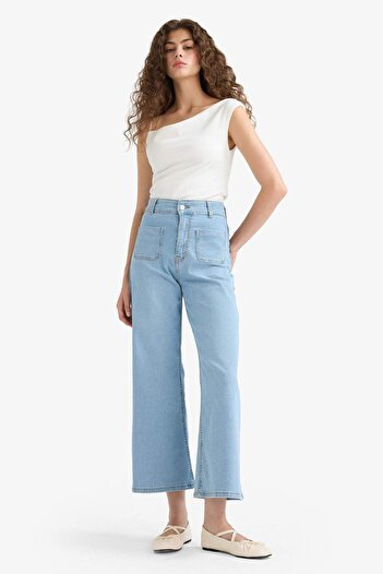 DeFacto Culotte High Waist Crop Fit Crop Jean Washed Pants E9657Ax25Au
