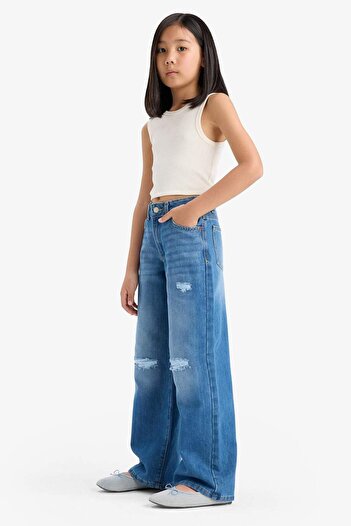 DeFacto Girls Wide Leg Ripped Detailed Wide Leg Jean Pants E5882A825Au