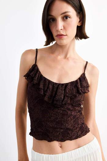 DeFacto Strappy Flounce Lace Blouse G1090Ax25Sm
