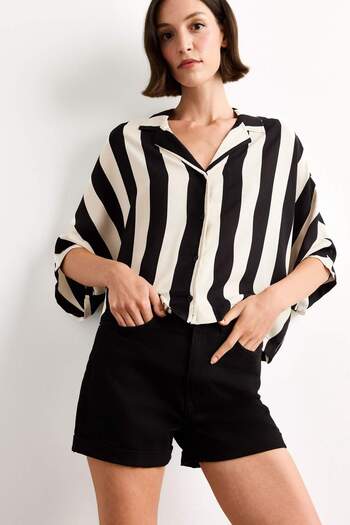 DeFacto Oversize Wide Fit Striped Short Sleeve Shirt G1324Ax25Sm