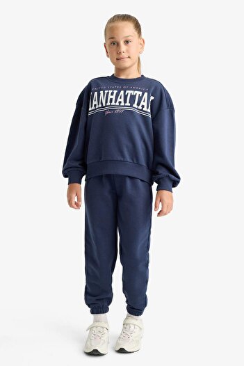 DeFacto Girl's 2-Piece Set Printed Sweatshirt Sweatpants E6416A825Au