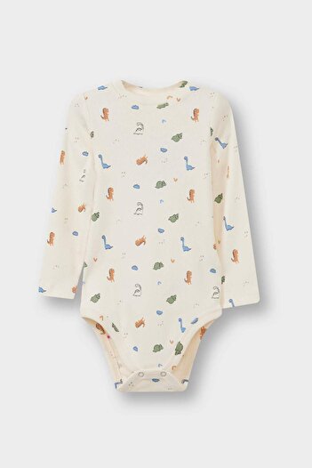 DeFacto Baby Boy 2-Piece Set Dinosaur Printed Long Sleeve Ribbed Camisole Snap Fastener Body Bottom F0123A525Au