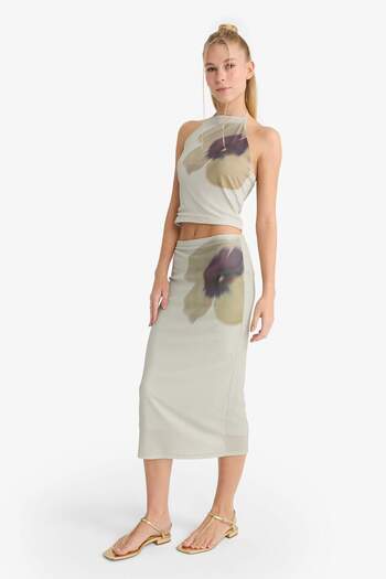DeFacto Coool Normal Bell Floral Patterned Tulle Midi Pencil Skirt G1192Ax25Hs