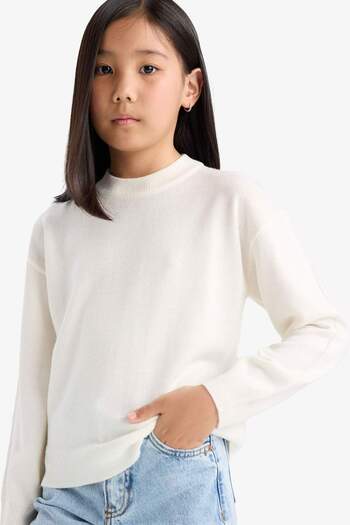 DeFacto Girls' Standard Fit Crew Neck Knitwear Sweater C6902A825Au