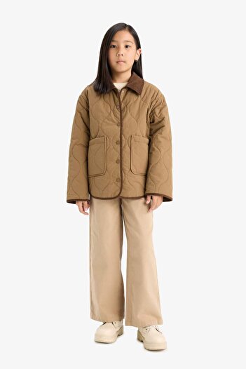 DeFacto Girl's Windproof Contrast Collar Quilted Coat with Snap Pockets F0051A825Au
