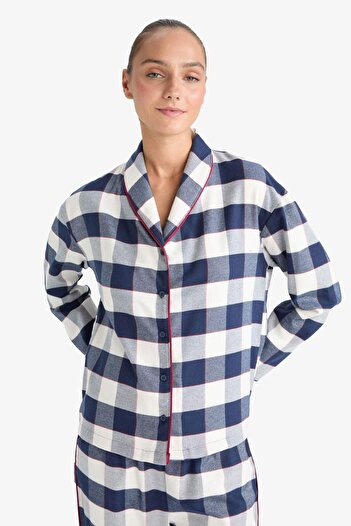 DeFacto Pijama Takımı Regular Fit Kareli Uzun Kollu Üst Uzun Alt-Fall in Love E7599AX25AU