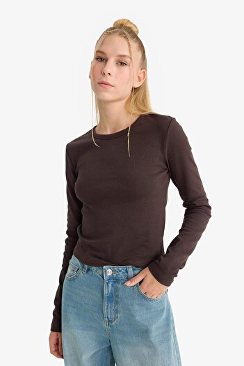 DeFacto Coool Fitted Crew Neck Ribbed Long Sleeve T-Shirt E7797Ax25Au
