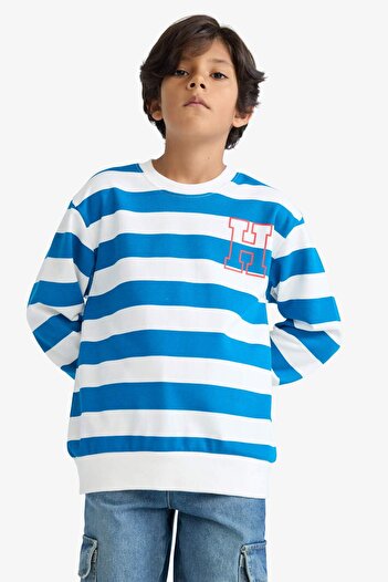 DeFacto Erkek Çocuk Bisiklet Yaka Çizgili Sweatshirt F4694A825AU
