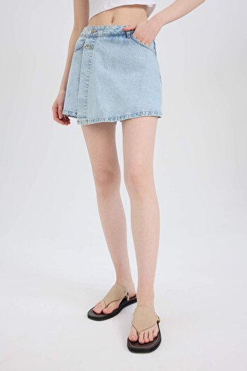 DeFacto High Waist Jean Shorts Skirt E0564Ax25Sm